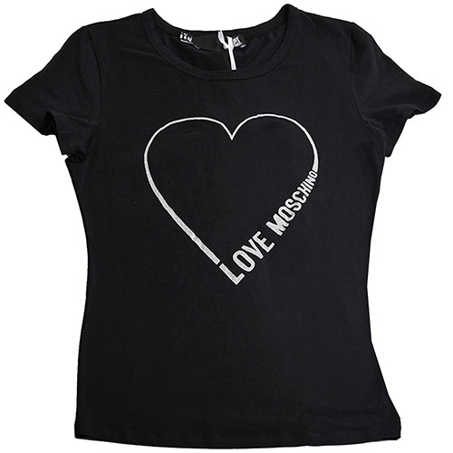 LOVE MOSCHINO 銀彩愛心字母LOGO棉質短袖T恤(黑色/42號)