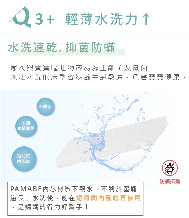 PAMABE水洗透氣護脊嬰兒床墊 70X100X5cm (兩色可選)