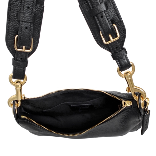 COACH黑色荔枝紋馬車烙印全皮肩背半月包