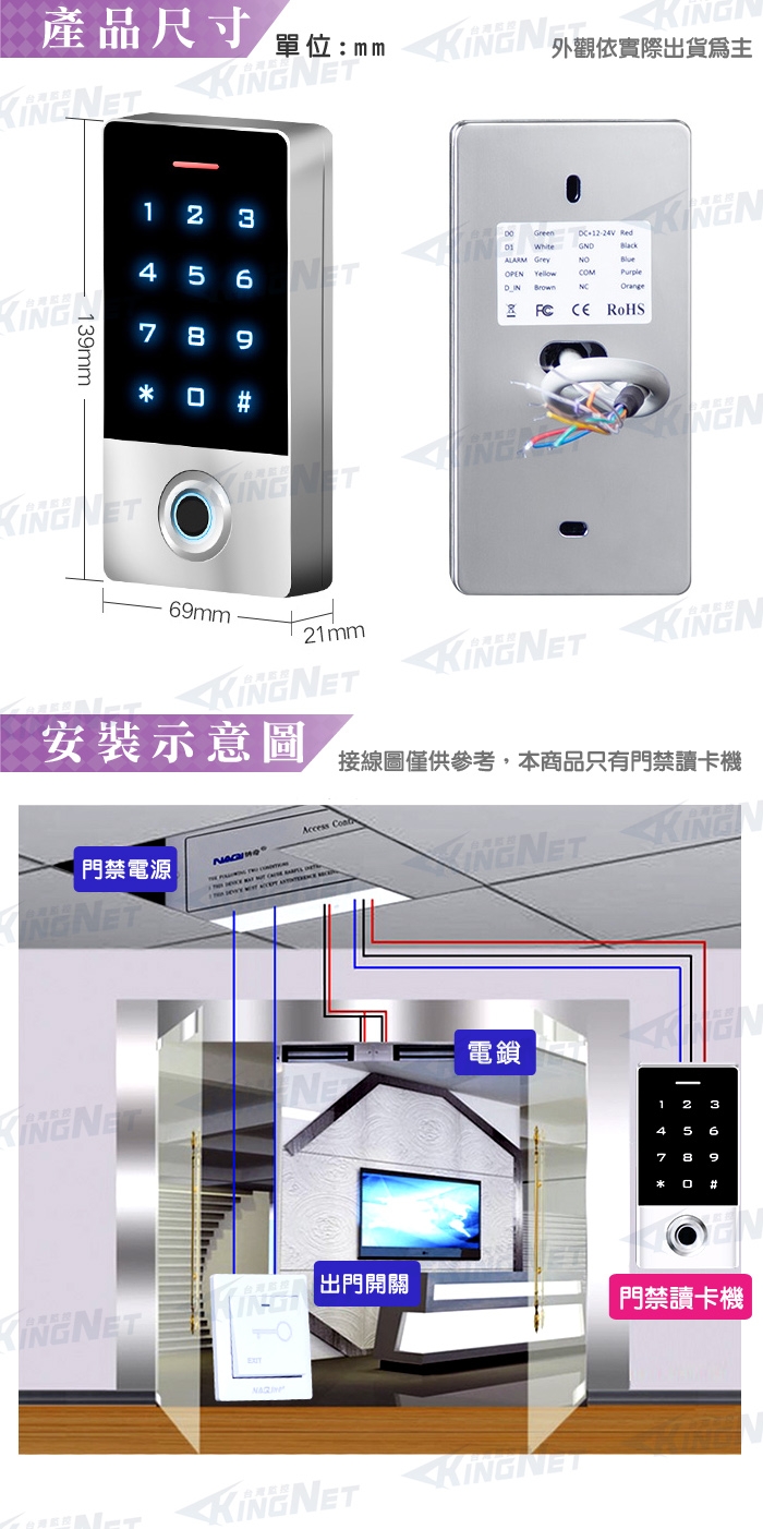 監視器攝影機 - KINGNET 指紋辨識讀卡機 悠遊卡讀卡機 Mifare 手機遠端開鎖