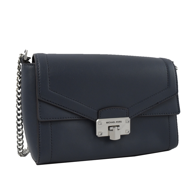 MICHAEL KORS KINSLEY 金屬釦翻蓋斜背包(中/海軍藍)
