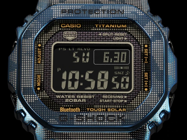 CASIO卡西歐G-SHOCK 電波藍牙太陽能電力點陣藍灰迷彩鈦金屬GMW