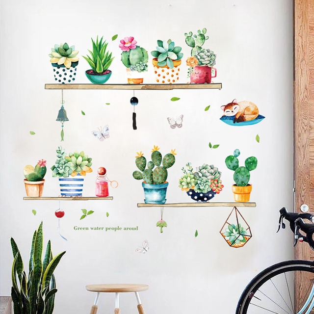 半島良品 DIY北歐風綠植樹葉無痕壁貼-HM71007小清新綠植盆栽50x70