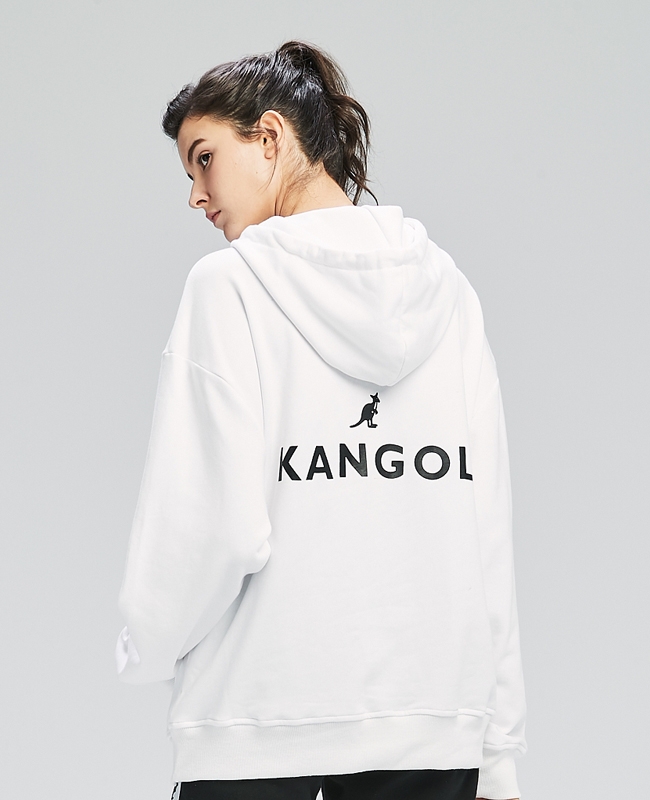 【KANGOL】Oversize小LOGO設計連帽上衣/帽T-女-白