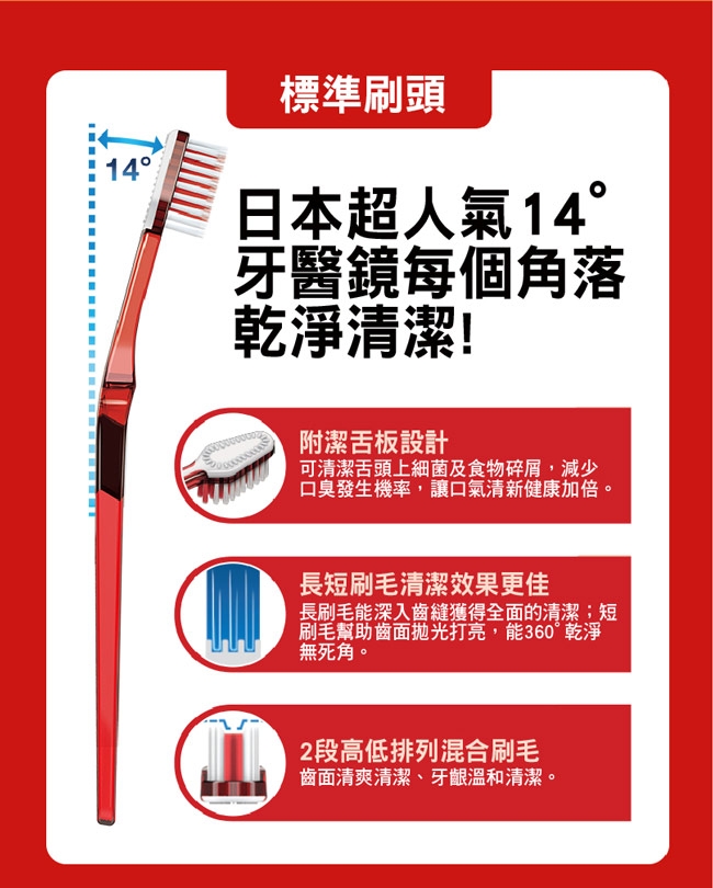 麗奇 14°牙周對策牙刷-寬版刷頭 (超值4入組)