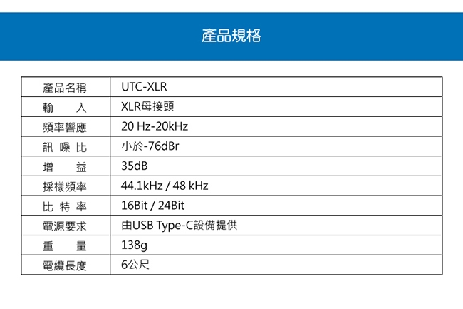 Saramonic楓笛 UTC-XLR 麥克風轉接線(XLR轉Type-C)