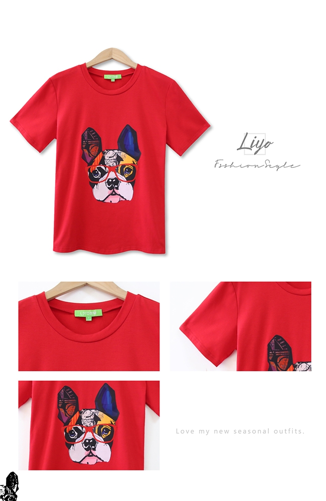 上衣-LIYO理優-休閒法鬥犬印花t shirt