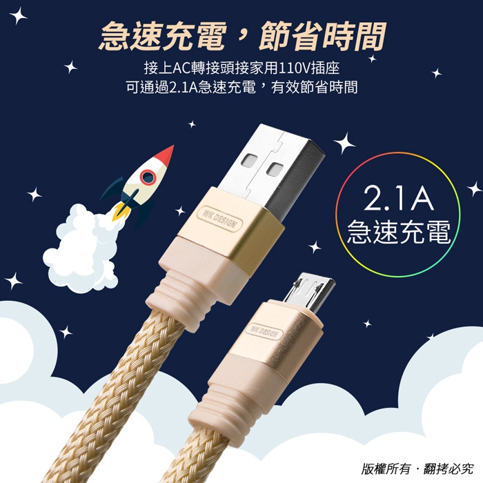 USB 轉 Micro USB 自動收納尼龍編織充電傳輸扁線(1M)