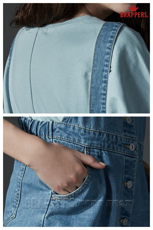 BRAPPERS 女款 Boy friend系列-前排釦彈性吊帶裙-淺藍