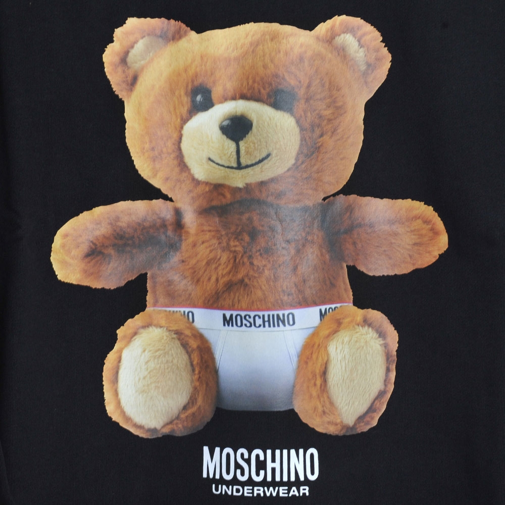 MOSCHINO 希臘製可愛小熊LOGO圖騰100%棉質長袖T恤(黑)