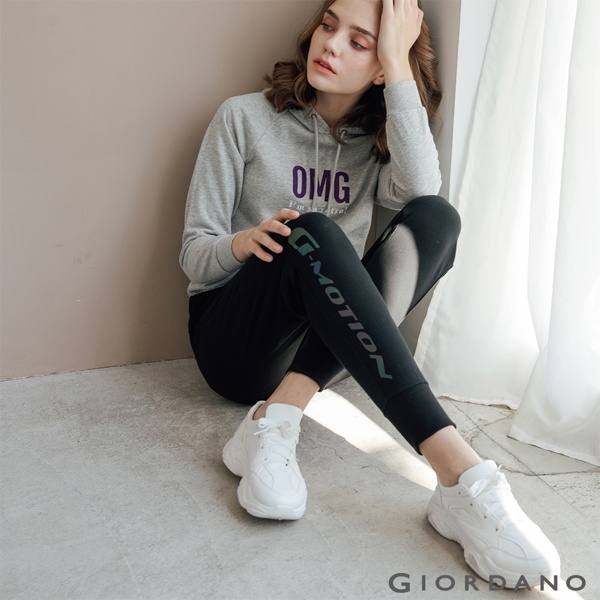 GIORDANO 女裝G-MOTION炫彩運動休閒束口褲-09 標誌黑