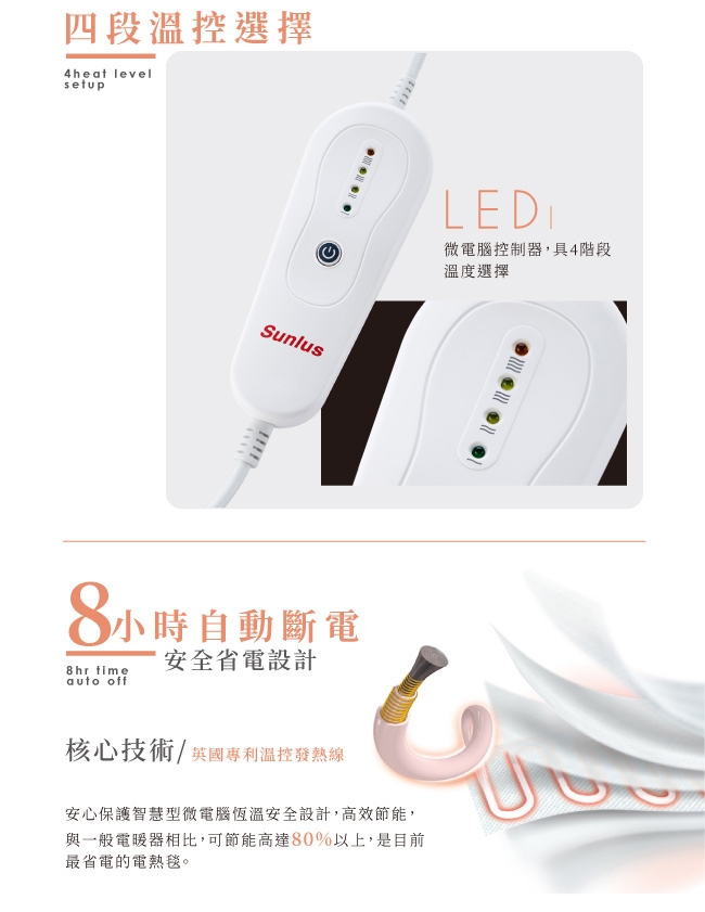 Sunlus 單人雅緻電熱毯-SP2401WH