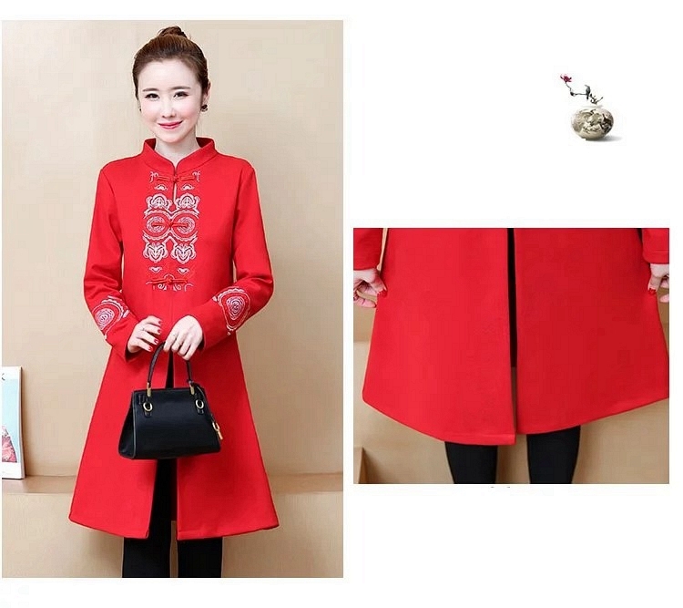 復古奢華中國風立體繡藝氣質紅外套L-5XL-KVOLL