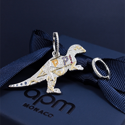 apm MONACO法國精品珠寶 閃耀銀色鑲鋯POP Rexy恐龍造型耳環