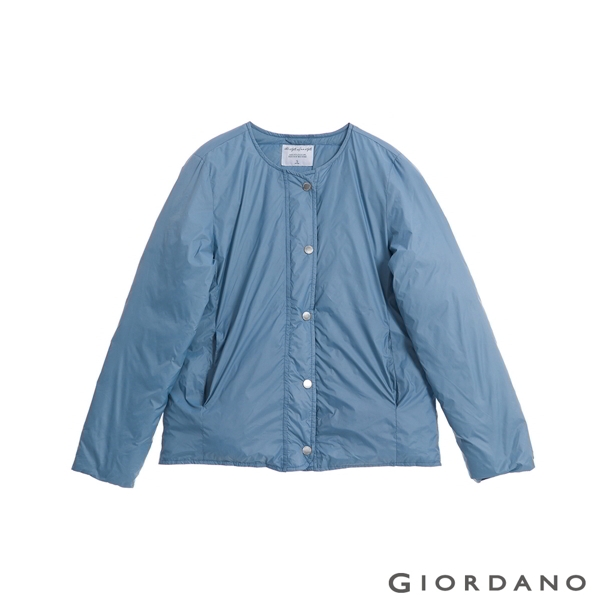 GIORDANO 女裝圓領鈕扣款輕薄羽絨外套 - 02 白令海藍