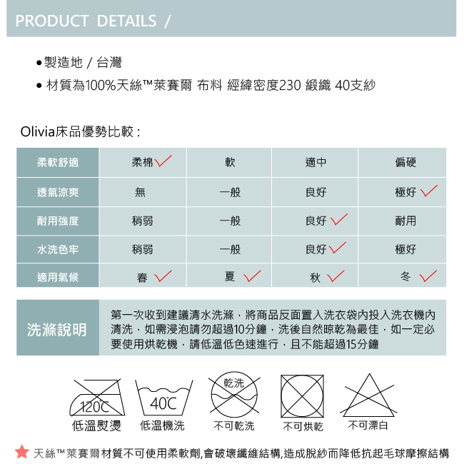 OLIVIAClement 標準雙人床包冬夏兩用被套四件組 230織天絲TM萊賽爾