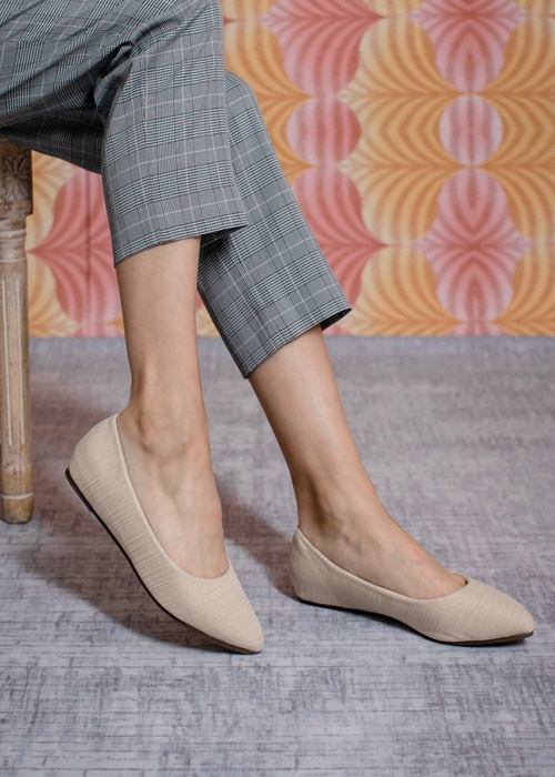 TAS進口彈力布平底娃娃鞋-質感米