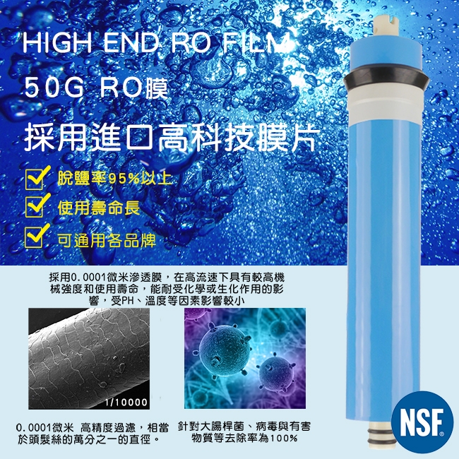 怡康 RO膜-50G+日本進口小T33椰殼活性碳後置濾心+把手
