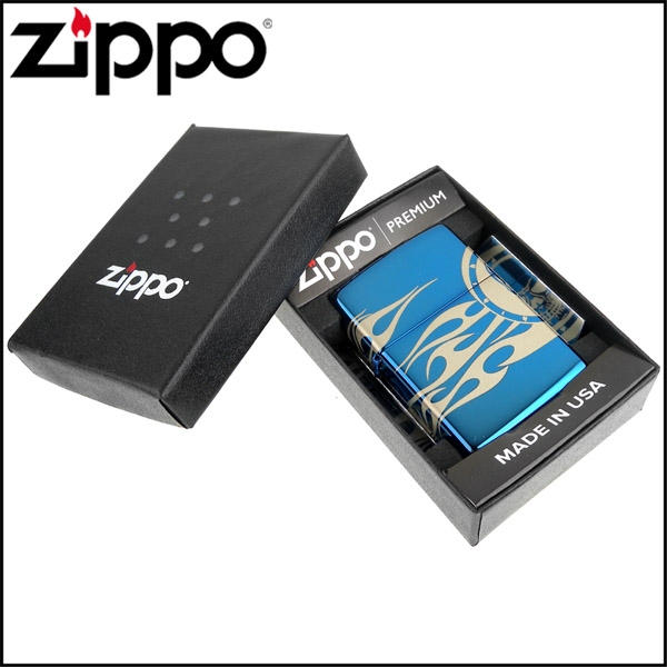 ZIPPO 美系~Tattoo Design-骷髏火焰圖案-4面連續雷射雕刻加工打火機