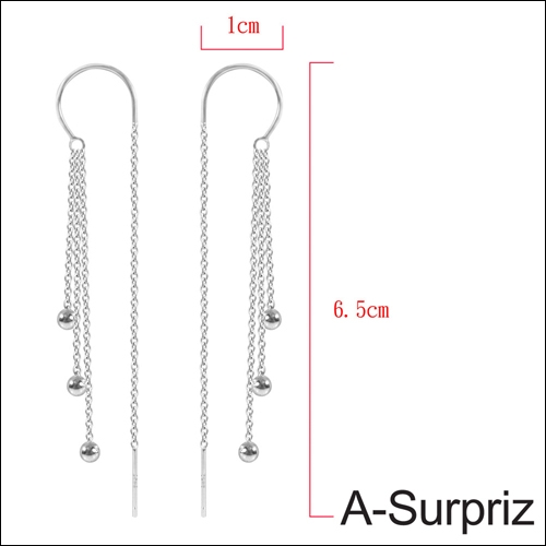 A-Surpriz 雙面戴C型直線流蘇珠純925銀耳環(銀)