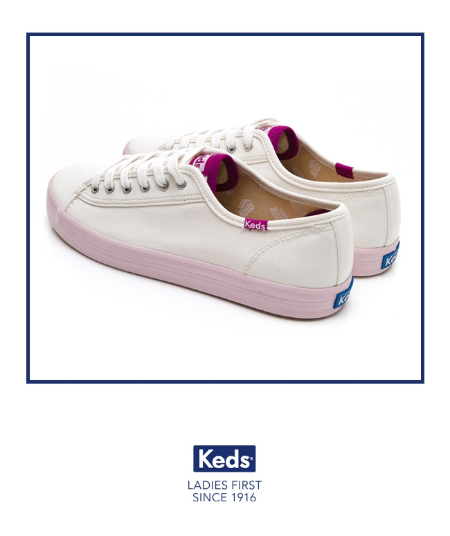 Keds KICKSTART 清新撞色綁帶休閒鞋-奶油白