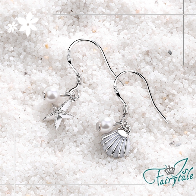 iSFairytale伊飾童話 海星貝殼 珍珠不對襯銅電鍍耳環