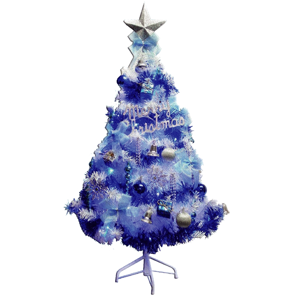 摩達客 台灣製6尺豪華版夢幻白色聖誕樹(銀藍系配件組)+100燈LED燈藍白光2串