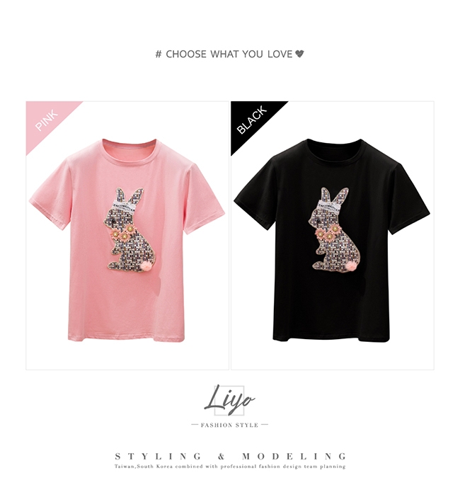 上衣-LIYO理優-小香風兔子繡花-t shirt