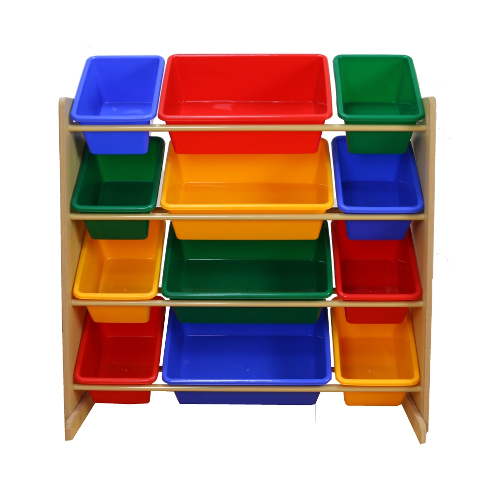 DELSUN 木質12格玩具收納架 繽紛彩虹