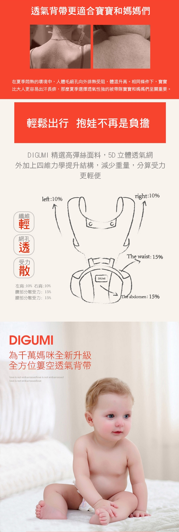 KINGROL/DIGUMI嬰兒雙肩背帶四季+透氣前抱嬰腰凳揹帶