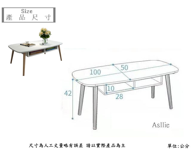 Asllie安琪置物收納大茶几-100x50x42cm