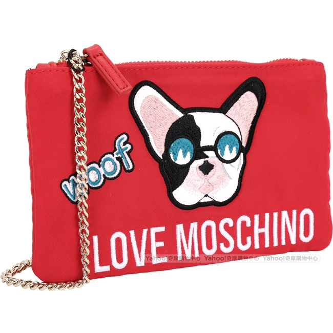 LOVE MOSCHINO 法鬥犬尼龍手拿/鍊帶包(紅色)