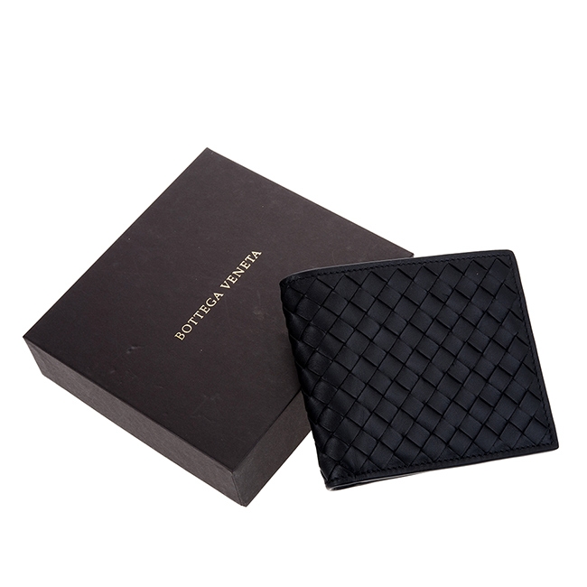 BOTTEGA VENETA 經典編織牛皮八卡對折男短夾 (黑色)