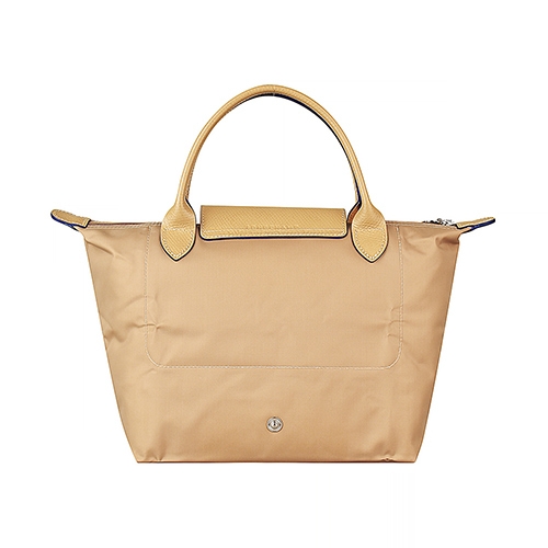 LONGCHAMP COLLECTION刺繡LOGO尼龍摺疊短把拉鍊手提包(小/米x深藍)