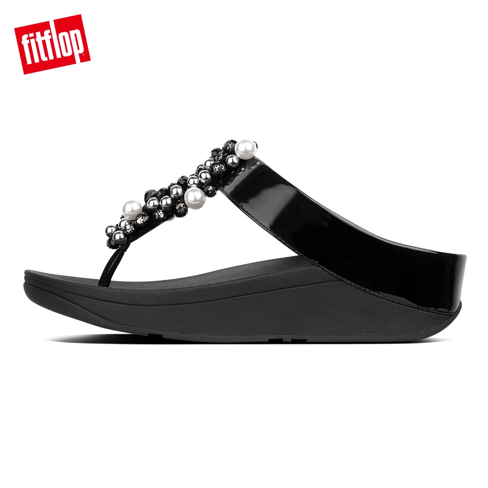 FitFlop DECO PATENT TOE-THONGS 黑色