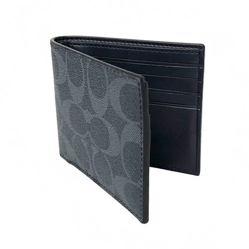 COACH 經典C LOGO PVC皮革6卡照片證件對折輕便短夾(牛仔藍)