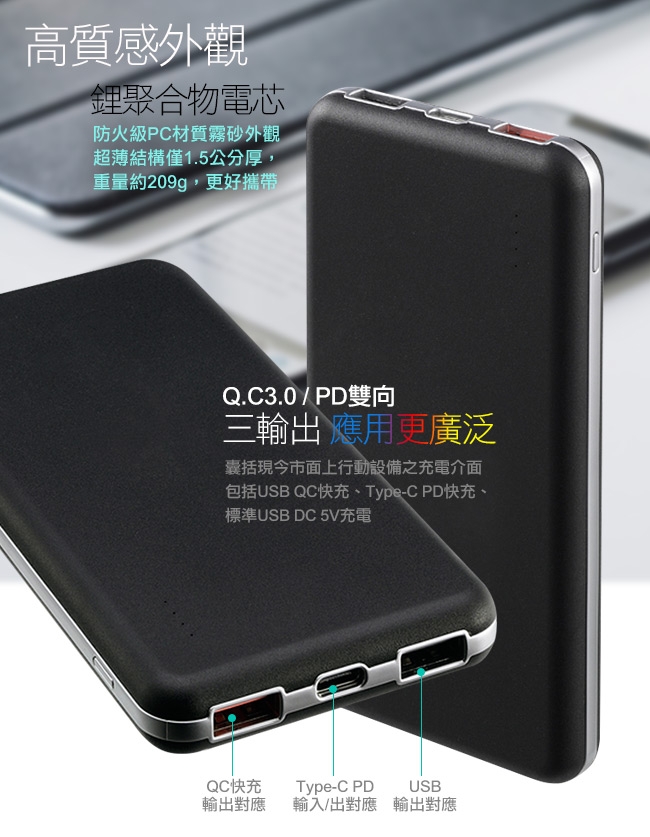 MINIQ 12000 QC3.0 / PD三輸出雙向 超急速快充行動電源