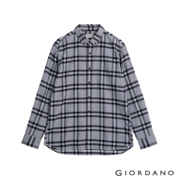 GIORDANO 男裝法蘭絨溫暖磨毛長袖襯衫-30 灰格紋