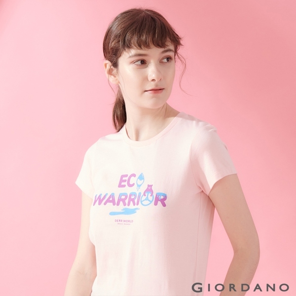 【GIORDANO】女裝DEAR WORLD系列印花T恤-62 草莓粉紅