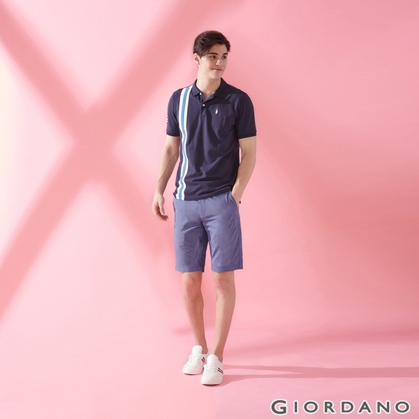 GIORDANO 男裝撞色企鵝刺繡彈性萊卡POLO衫 - 71 標誌海軍藍