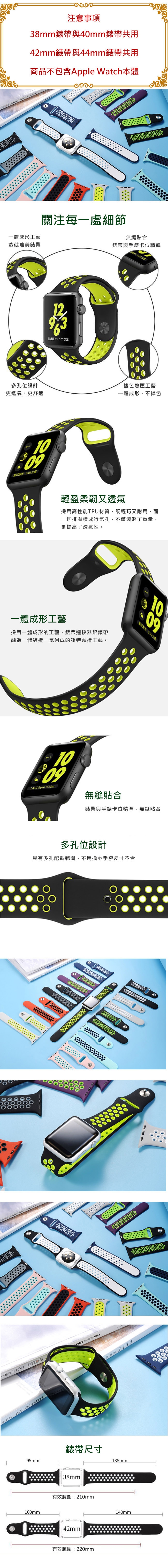 Morbido蒙彼多 Apple Watch 40mm運動型錶帶-黑配螢光黃
