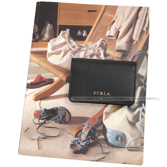 FURLA Babylon 金字防刮牛皮萬用卡片夾(黑色)