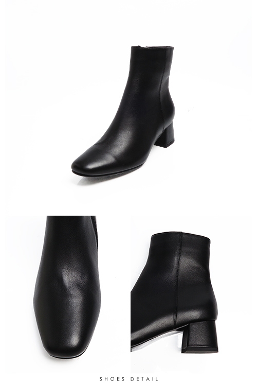 KOKKO -經典方頭粗跟靴-小黑