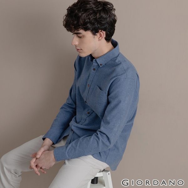 GIORDANO 男裝法蘭絨溫暖磨毛長袖襯衫-05 藍