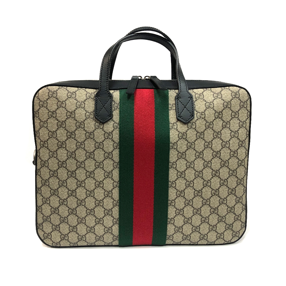 GUCCI Supreme GG 紅綠條織帶PVC手提斜背二用公事包