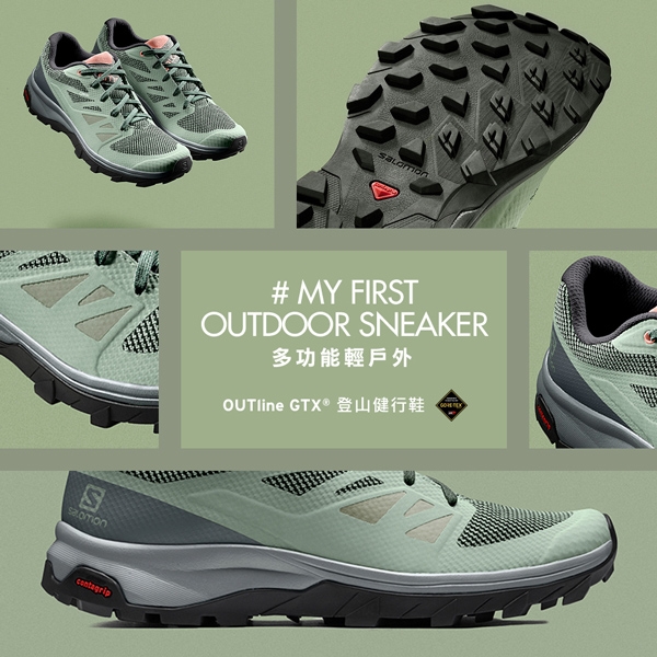 Salomon 男 GORETEX 低筒登山鞋 OUTline 海軍藍