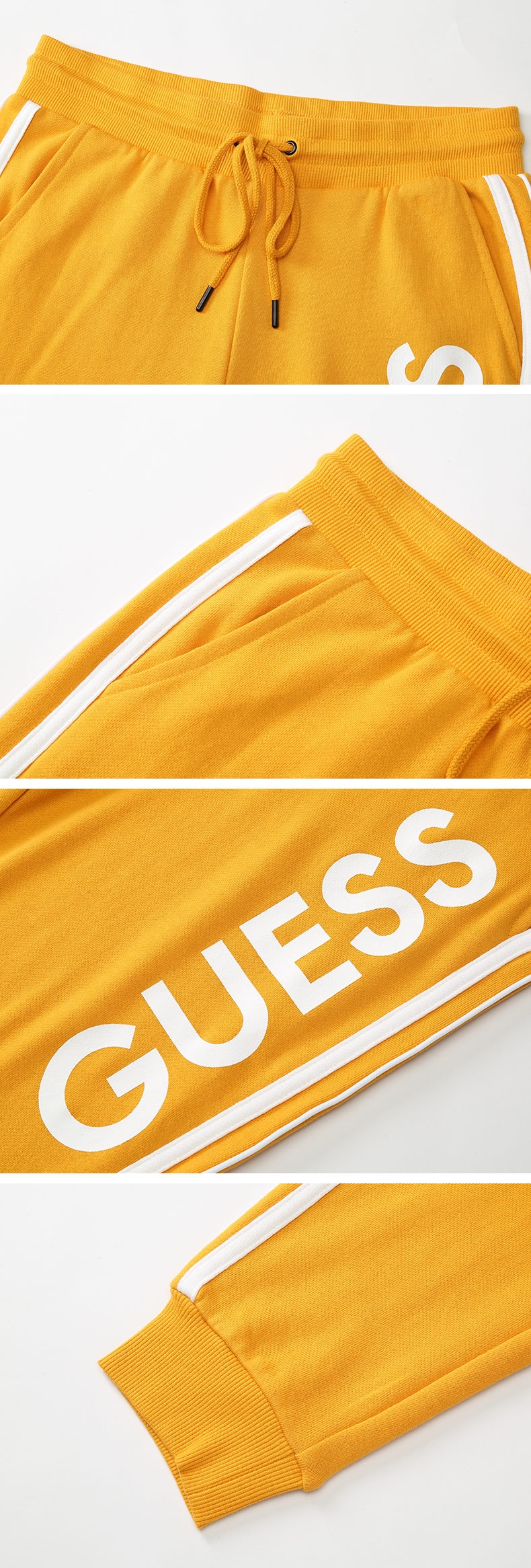 GUESS-女裝-LOGO印字休閒束口褲-黃