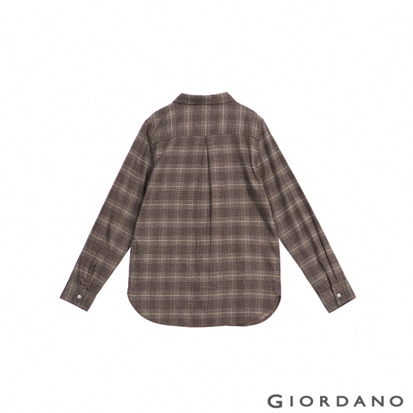 GIORDANO 女裝法蘭絨溫暖磨毛長袖襯衫-23 淺棕色格紋