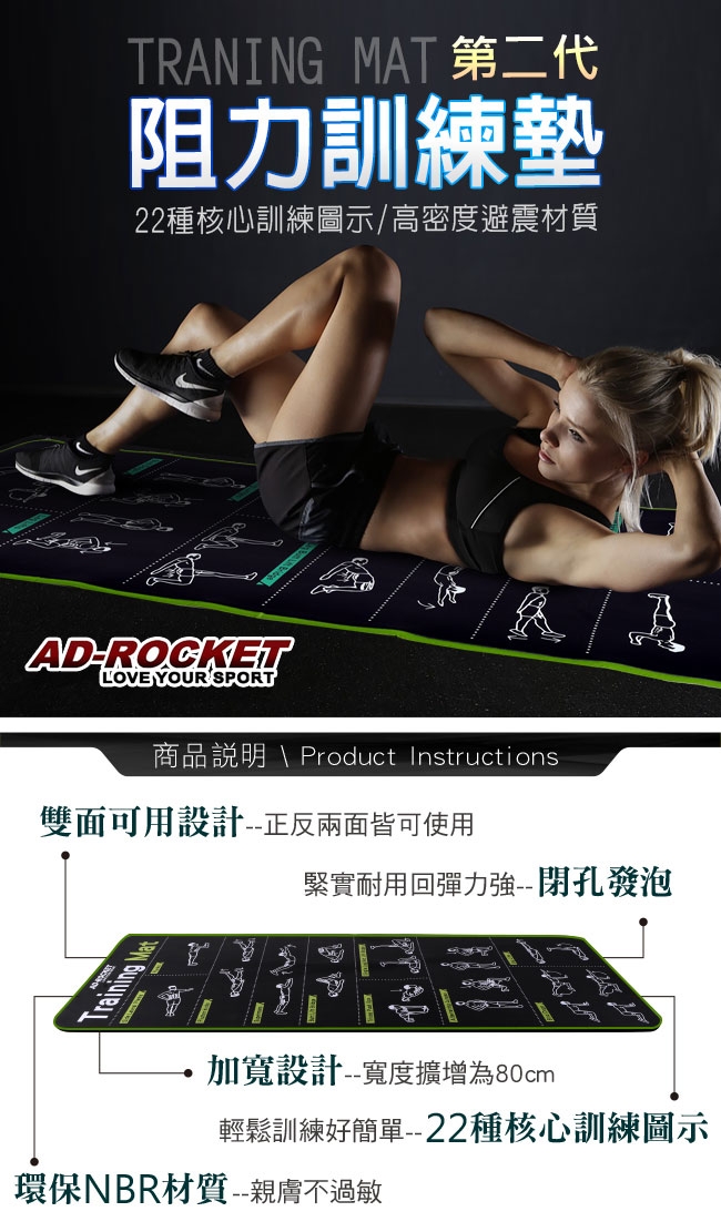 AD-ROCKET 第二代核心肌群訓練墊 專業加厚訓練運動墊(10mm)