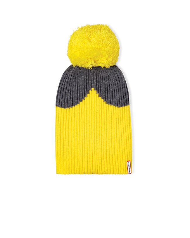 HUNTER - 配件 - MOUSTACHE雙色針織毛球帽 - 黃